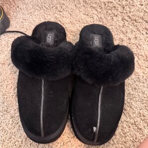 UGG Black Sheepskin Fur-Lined Slip-On Slippers
